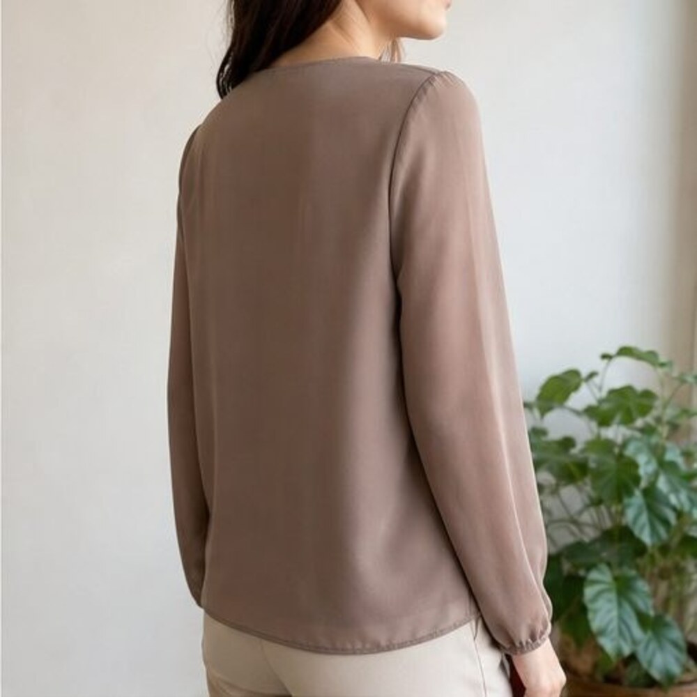 Taupe Ruffle Blouse - Picture 3 of 6